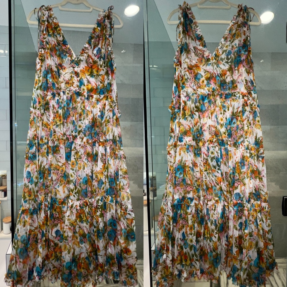 New zimmermann flower print tie dress with slip size 2